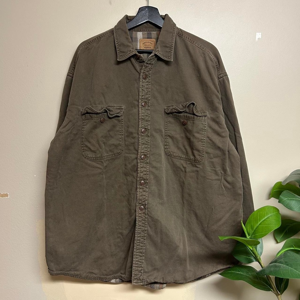 St Johns Bay Mens XL Mocha Brown Flannel Lined Heavyweight Button Up Shirt 2000s
